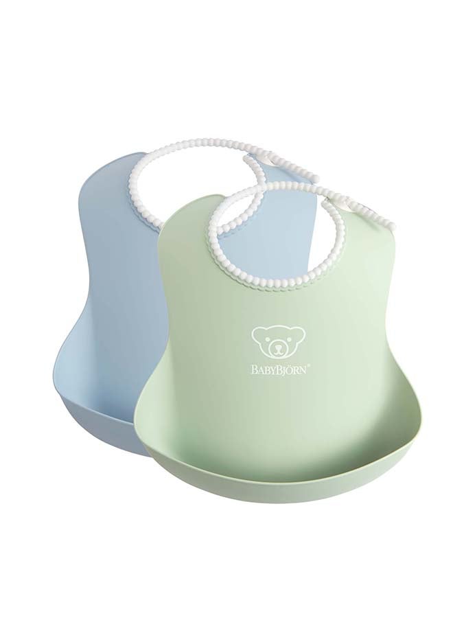 BABYBJORN Baby Bib, 2-pack, Powder Green / Powder Blue - Image 1